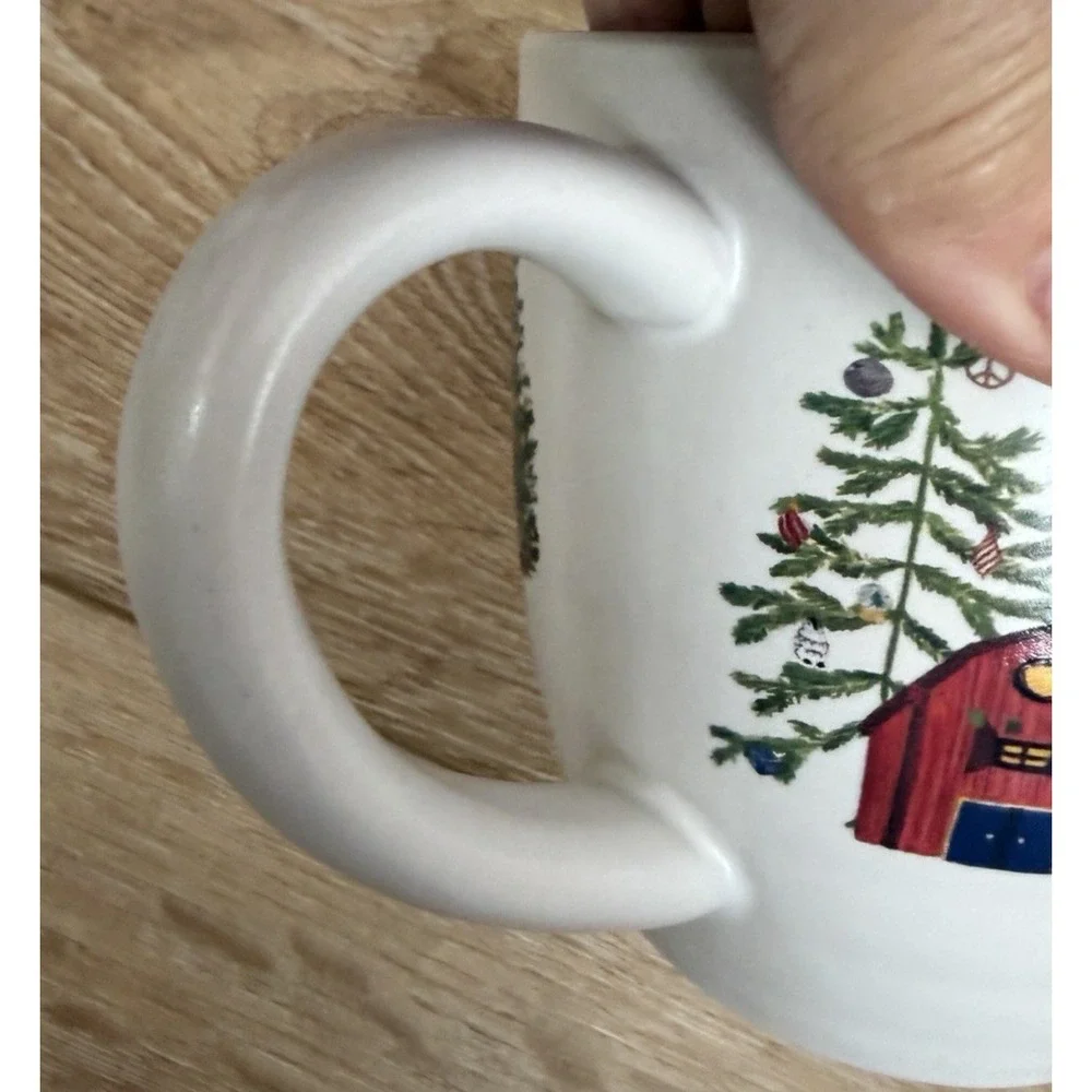 Pottery Barn Christmas in the Country Mugs Set of 4 Santa Holiday Stoneware
